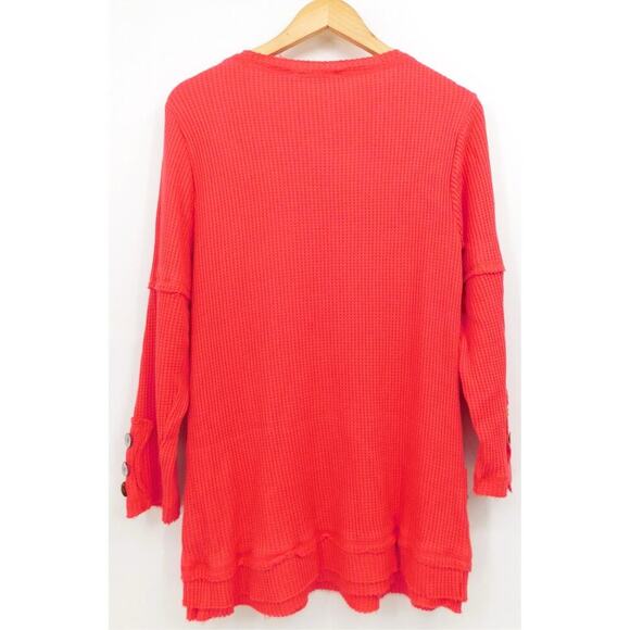 Soft Surroundings Womens My Time Waffle Pullover Top‎ Size M Red Vibrant Casual - Picture 2 of 5